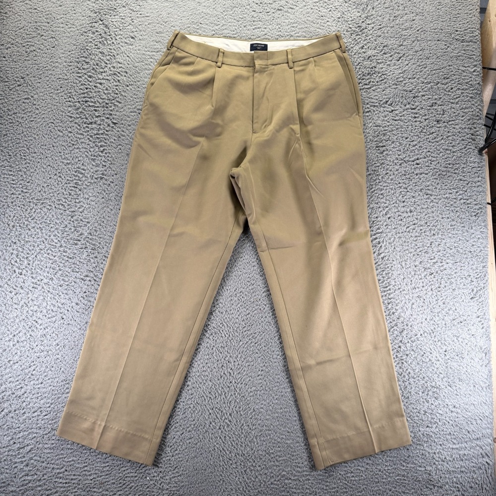 Dockers Pant Mens 34x30 Brown Polyester Khakis Straight Pleated Workwear Travel